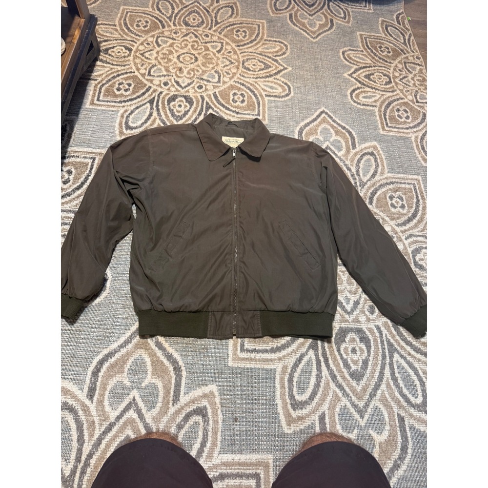 St Johns Bay Mens Large Olive Green Harrington Bomber Jacket Zip Windbreaker
